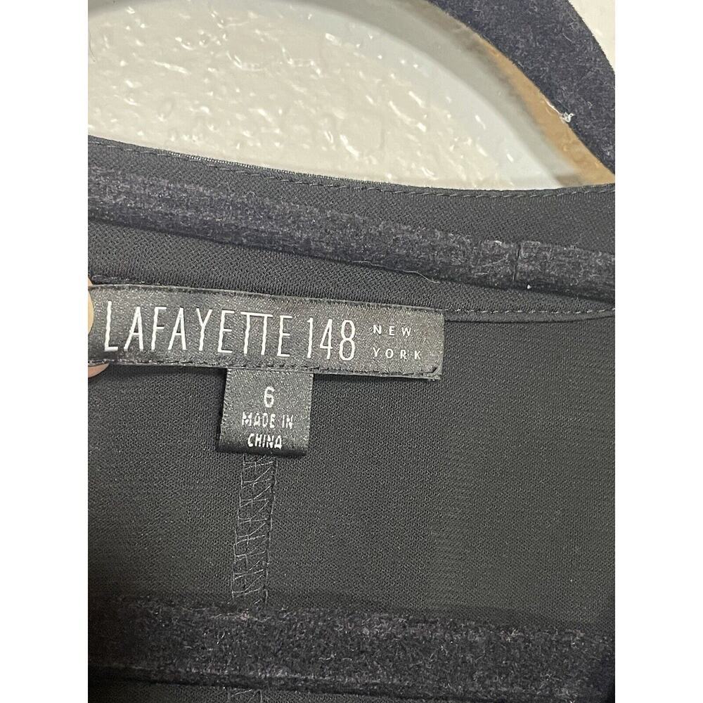 Lafayette 148 Size 6 Black Dress‎ Metallic Silver Trim Ruched Sides Stretchy - Picture 6 of 8